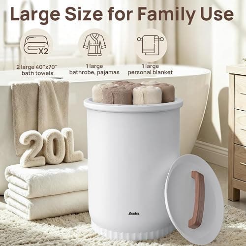Asuka Towel Warmer, Large Towel Warmer for Bathroom with Wood Handle, 4 Delay Settings&Auto Shut Off, Towel Warmer Bucket Fits Two 40"X70" Oversized Towels, Bathrobes, Blankets, PJ's and More, White thumbnail 7