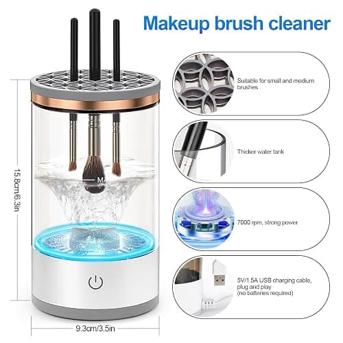 Electric Makeup Brush Cleaner Machine, Efficient Makeup Brush Cleaner for All Brush Types, Keeps Brushes Hygienic and Skin Healthy，1 Pack - White thumbnail 4