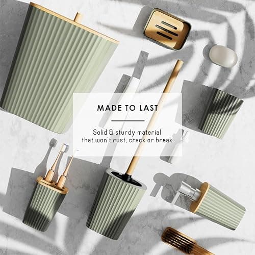 Clara Clark Bathroom Accessories Set - Bathroom Set, Bathroom Sets with Shower Curtain and Rugs, Shower Curtain Set with Trah Can - Ombre Sage Green - 22PC thumbnail 9