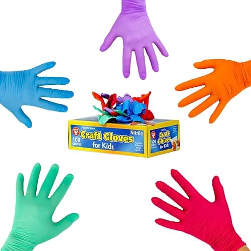 Hygloss Kids Disposable Gloves, 100 Pcs Colorful Nitrile Glove for Kid, Small Size Latex-Free, Powder-Free Gloves for Tie-Dye, Crafts, Cooking, Cleaning - Age 5-12 - Image 1