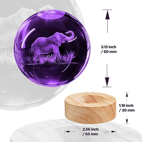 3D Elephant Crystal Ball Night Light With 16 Color Wooden Base, Upgraded 3.15 Inch Glass Ball Lamp With Remote for Birthday Holiday Xmas, Cool Toy Decor Gifts for Boys Girls Kids thumbnail 6