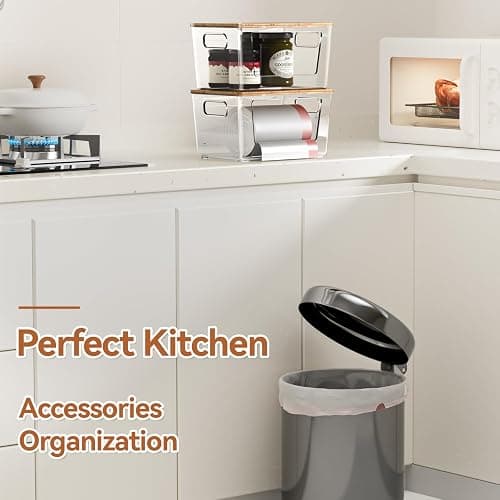 spospo 2 Pack Trash Bag Holder with Bamboo Lid Stackable Trashbag Dispenser | Extra Large Garbage Bag Holder for Kitchen Laundry Room Under Sink Organization and Storage thumbnail 6