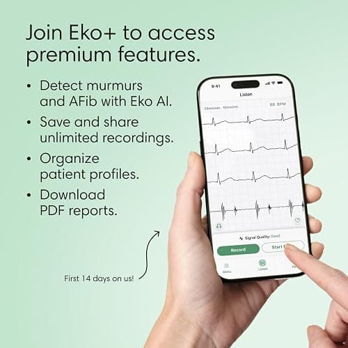 CORE 500™ Digital Stethoscope — 40x Amplification, Active Noise Cancellation, 3-Lead ECG, FDA-Cleared AI with Eko+, Full-Color Display, Reimbursement Eligible — Silver, COR501 thumbnail 5