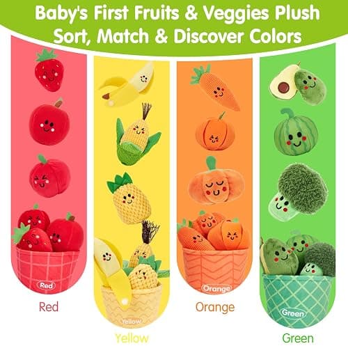 hahaland Montessori Toys for 1 Year Old - Color Sorting Fruits & Veggies Sensory Baby Toys 6-12 Months, 17 PCS Plush Play Food with Caterpillar Storage Bag, Baby Stocking Stuffers First Learning Gifts thumbnail 2