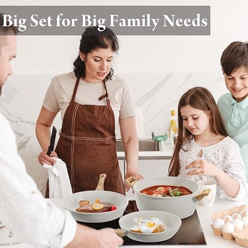 Bazova 24 Pcs Pots and Pans Set Non Stick Ceramic Cookware Set,Healthy Non Toxic Kitchen Cookware Sets with Large Capacity,Induction Compatible,PFAS/PTFE/PFOA/PFOS Free,Cream White thumbnail 7