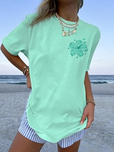 Oversized Graphic Tshirts for Women Teens Y2K Flower Short Sleeve Baggy Shirts Summer Aesthetic Beachy Coastal Tops thumbnail 5
