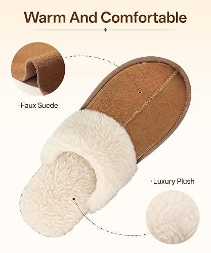 Litfun Fuzzy Memory Foam Slippers for Women Indoor Outdoor House Shoes | Fluffy Plush Lining, Non-slip Hard Sole, Faux Suede, Cozy and Warm, Cushioned, Slip On, Winter, Style, Machine Washable thumbnail 6
