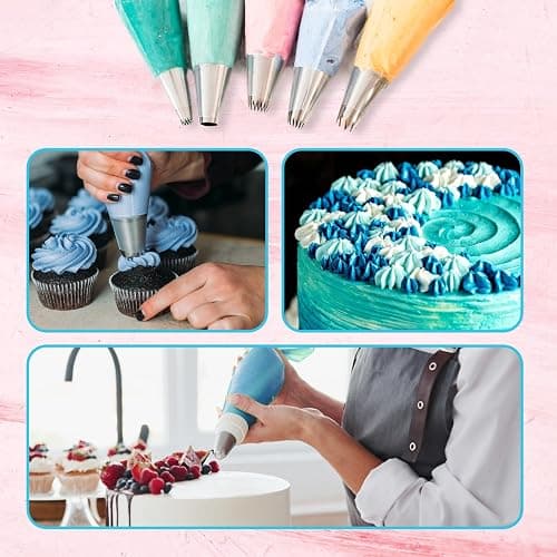 Riccle Piping Bags and Tips Set, 11.8 Inch 100 Anti Burst Piping Bags, 124 Pcs Cake Decorating Kit with 16 Piping Tips, 1 Reusable Pastry Bags, 3 Cake Scrapers, 2 Couplers, and 2 Icing Bags Ties thumbnail 7