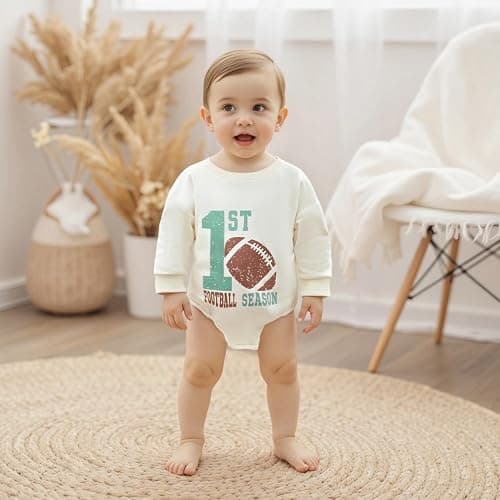 xkwyshop Newborn Infant Baby Boy Girl Football Outfit 1st Football Season Long Sleeve Sweatshirt Bubble Romper Clothes Fall thumbnail 2