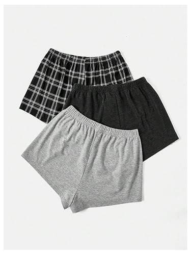 WDIRARA Women's 3 Pack Plaid Letter Graphic Pajama Shorts Lounge Shorts | Elastic Waist ,Comfortable,Home Living,Sleepwear thumbnail 2