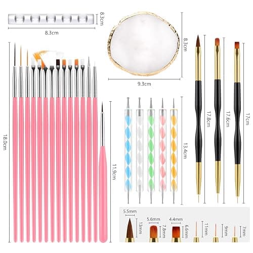 CHEMAILON 25 Piece Nail Art Tools, Nail Brush Set,Palette, Stand & 2-way Acrylic Silicone Engraving Pen Dotting Pen Tools,For Nail Art DIY Home thumbnail 2