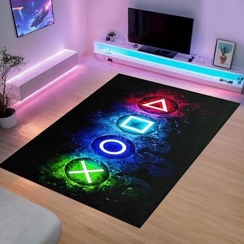 Games Area Rugs, Gamer Rug for Boy Cool Player Room Decor, Gaming Carpets for Boys Teens, Child Play Soft Floor Mat for Dining Living Room Sofa, Video Game Decor Decorate Doormats Black thumbnail 7