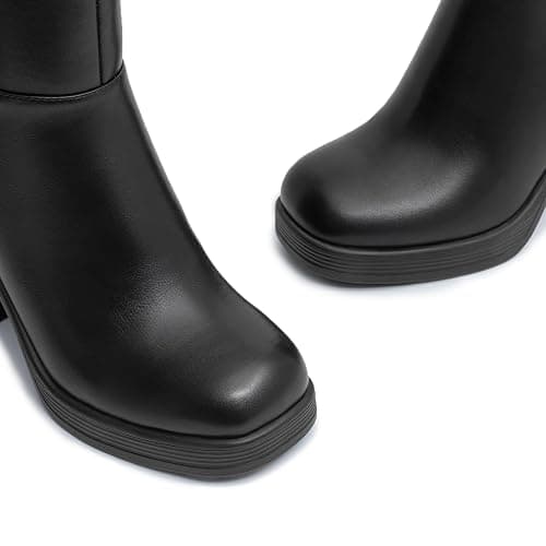 Athlefit Women's Platform Ankle Boots High Chunky Block Heel Square Toe Boots Fashion Dress Heeled Booties thumbnail 3