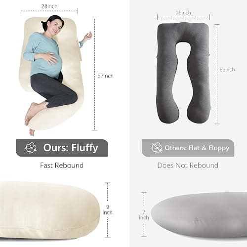 MOON PARK Pregnancy Pillows for Sleeping - U Shaped Full Body Maternity Pillow with Removable Cover - Support for Back, Legs, Belly, HIPS - 57 Inch - Ivory - Cooling Cover thumbnail 2