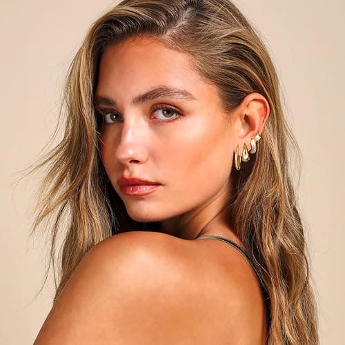 Small Gold Hoop Earrings Set for Women, 14K Gold Plated Lightweight Earrings Sets for Multiple Piercing, Hypoallergenic Huggie Gold Hoops Earrings for Women Jewelry thumbnail 3