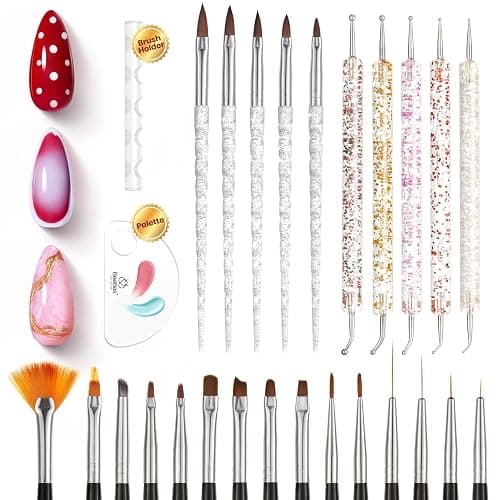 Beetles Nail Art Brushes 25pcs - Confetti Pens Daul Ended Dotting Tools & 5pcs Nail Art Liner Brushes Set Painting thumbnail 2