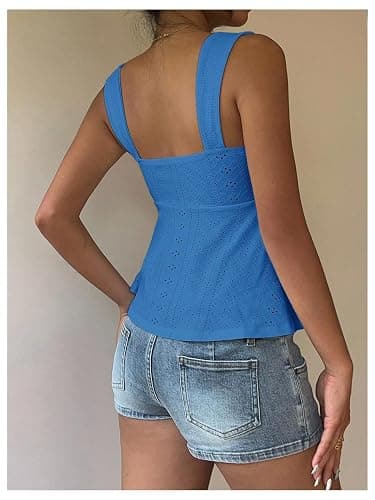 Milumia Women's Eyelet Tie Front Ruched Tank Tops Y2k Drawstring Sexy Going Out Top thumbnail 3