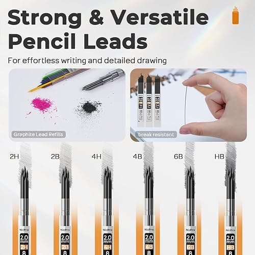 Nicpro 37PCS Art Drawing Supplies Kit, Metal Mechanical Pencil Set 0.5, 0.7, 0.9 & 2mm, 100 Sheets 9x12 Sketch book, 288PCS Leads, School Supplies Drawing Kit for Artist Adults Teens Kids Sketching thumbnail 5