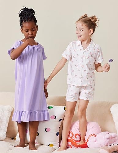 Arshiner Girls Pajamas Sets Short Sleeve Kids Pjs Button Down Sleepwear for 4-13Y thumbnail 3