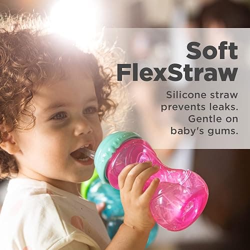 Nuby 3 Piece No-Spill Easy Grip Cup with Flex Straw, Clik It Lock Feature, Girl, 10 Ounce thumbnail 5