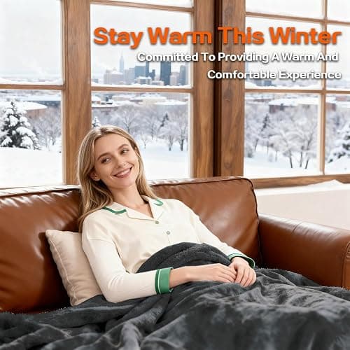 Cushious Electric Heated Blanket Throw 50''x60''Size Faux Fur Heating Blanket 10 Heating Settings, 1-8h Timer & Overheat Protection, Machine Washable, Soft Flannel and Sherpa Full Body Warmth thumbnail 7