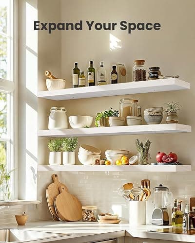 AMADA HOMEFURNISHING 47.2" L Floating Shelves, Wall Shelves Set of 3 for Bathroom/Living Room/Bedroom/Kitchen, White Floating Shelves for Wall Decor with Invisible Brackets - AMFS55W thumbnail 3