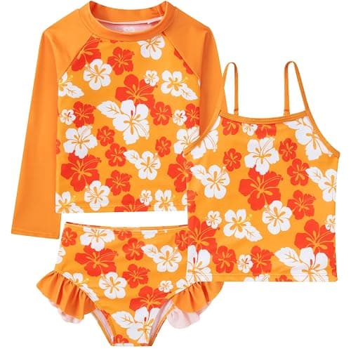 swimsobo Girls 3-Piece Swimsuit Size 3-10Y Bahting Suit Long Sleeve Rash Guard Tankini Sets UPF Sun Protection - Image 1