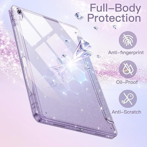 JETech Glitter Case for iPad Air 13-Inch M3/M2 (2025/2024) with Pencil Holder, Cute Sparkly Slim Cover for Kids and Girls, Shiny Clear Back Shell (Purple) thumbnail 4