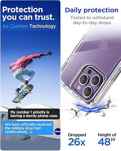 AICase Clear Case for iPhone 15 Pro Max,Heavy Duty Durable 3-Layer [Not Yellowing][Military Grade Drop Protection] Shockproof/DropProof Protective Cover for iPhone 15 ProMax Case thumbnail 7