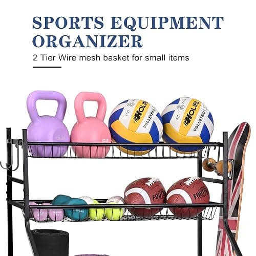 Mythinglogic Sports Equipment Garage Organizer,Garage Ball Storage for Sports Gear and Toys, Rolling Ball Cart with Wheels for Indoor/Outdoor Use thumbnail 3
