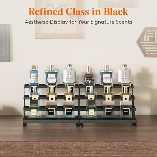Lifewit 4 Tier Cologne Organizer for Men, 9.8inch Wooden Perfume Stand, Display Riser Shelf for Fragrance, Aftershave, Skincare Makeup for Vanity, Bedroom, Bathroom Countertop Storage, Black, 1 Pcs thumbnail 3