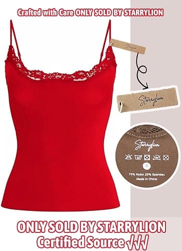 Starrylion Padded Lace Cami Top Double Lined Sexy Tank Top Spaghetti Strap Club Party Shirt thumbnail 3