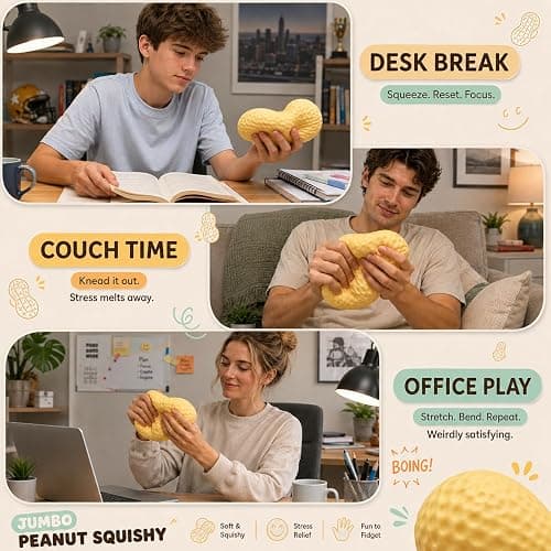 Large Peanut Squishy Toy, 6.7-Inch Squeeze Fidget,Realistic Textured Sensory Stress Toy for Teens Adults, Desk Play, Home & Office, Christmas White Elephant Gifts thumbnail 6
