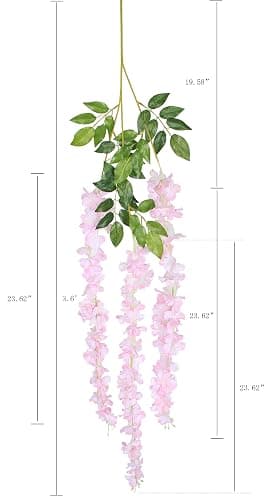 Duovlo 12 Piece Artificial Silk Wisteria Vine 3.6 Feet Ratta Hanging Flower Garland String Home Party Wedding Decor (Light Pink) thumbnail 3