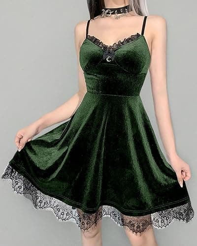TSMNZMU Womens Gothic Lolita Dress Velvet Moon Camisole Dresses Sleeveless Punk Grunge Emo Dress Goth Alt Witchy Fairy Dress thumbnail 7