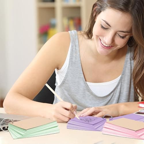 Flash Cards 300 PCS Revision Cards 3x5 Inch Kraft Paper Notecards with 6 Metal Binder Ring Multicolor Double Sided Flshcards for Office Home School Learning Record thumbnail 2