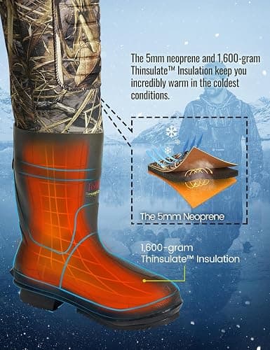 TIDEWE Hunting Wader with 1400&1600G Insulation Rubber Boot, 5mm Neoprene Waterproof Chest Wader for Fishing, Hunting thumbnail 3