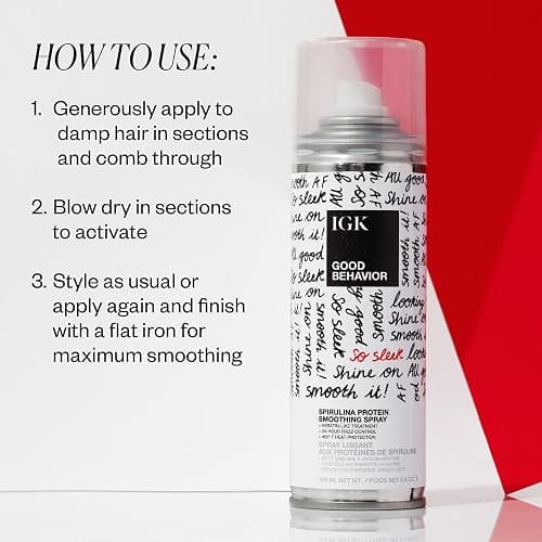 IGK GOOD BEHAVIOR Spirulina Protein Smoothing Spray | Keratin Like Treatment + Frizz Control + Heat Protectant | Vegan + Cruelty Free | thumbnail 5
