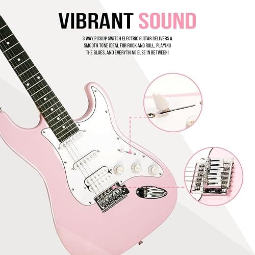 Soulmate 39 Inch Full Size Electric Guitar Starter Kit for Beginners Solid Body, HSS Pickups with 15W Amp, Gig Bag, Capo, Strap, Strings, Cable, Picks (Right-Handed,Pink) thumbnail 7