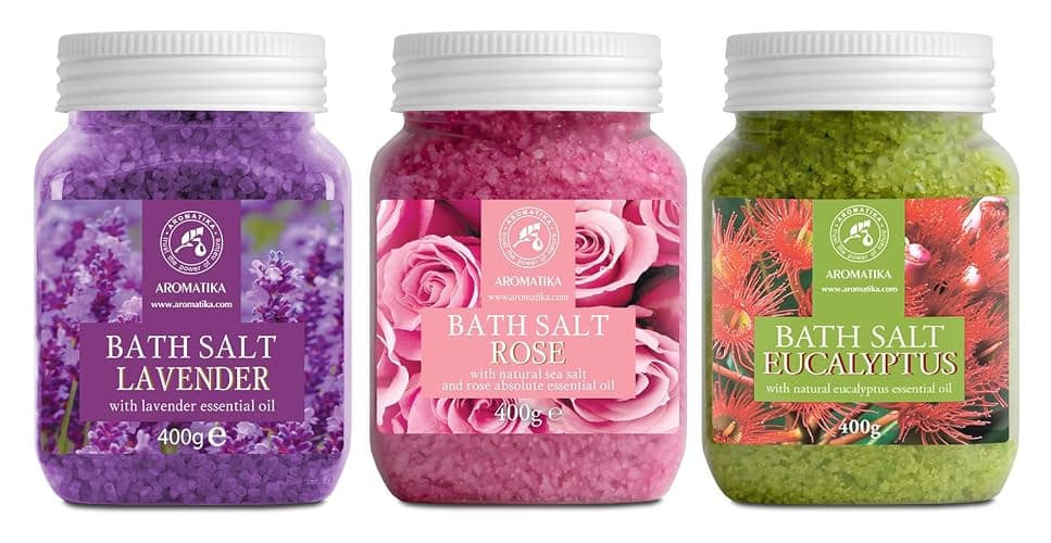 Bath Salts Set 3x400g - Lavender - Rose - Eucalyptus - 100% Natural Essential Oil - Good for Good Sleep - Bathing - Body Care - Wellness - Beauty - Relaxation - Spa thumbnail 2