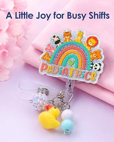 Plifal Nurse Badge Reel – Cute Yellow Pediatrics Retractable ID Badge Holder with Beads Charm Alligator Clip, Funny Medical Badge Reel for Nurses Healthcare Worker Gifts thumbnail 5