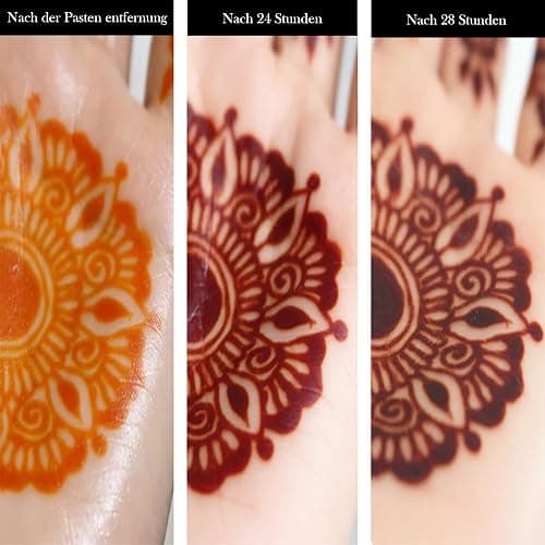 Naturic 4x Henna Tattoo, Temporäre Tattoo + 11x Henna Tattoo Schablone, Temporäre Mehndi Tattoos, Natürliche Kegel, Tattoo sticker, Temporäre Tätowierung - Rotbraun thumbnail 4