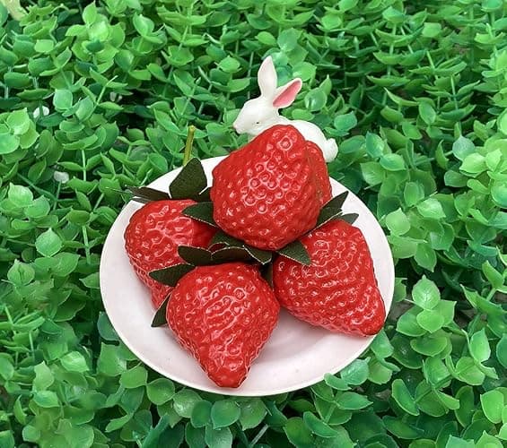 Aliotech 18PCS Plastic Artificial Red Strawberries Fake Lifelike Simulation Realistic Strawberry Artificial Fruits Decoration Photography Prop for Home Kitchen Decoration thumbnail 2