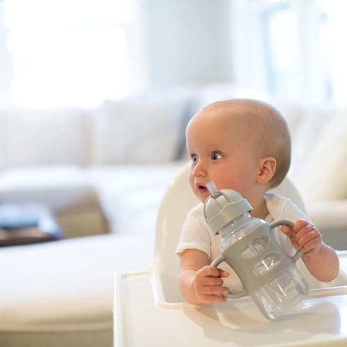 Dr. Brown's Milestones Wide-Neck Sippy Straw Bottle with 100% Silicone Handles and Weighted Straw, 9 oz/270 mL, Gray & Green, 6m+ - Gray & Green - 2 Count (Pack of 1) thumbnail 4