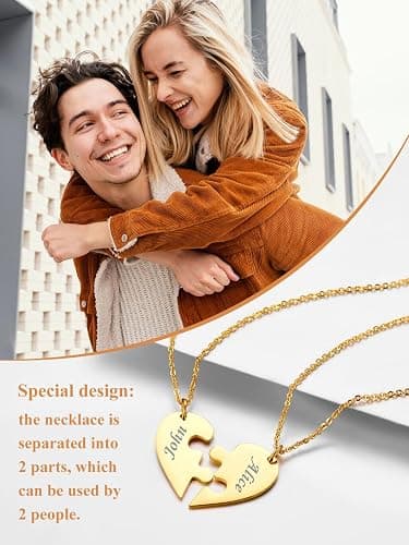 Custom4U 1-6 Pieces Heart Puzzle Jigsaw Necklace,Birthstone Pendant Set,Personalised Family/Friendship/Bff/Couple Jewelry Gift for Women Girls Mum Dad Fathers Day Mothers Day Valentines Day Birthday Christmas(with Gift Box) thumbnail 2