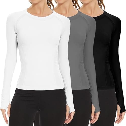 MathCat Long Sleeve Workout Tops for Women, Seamless Yoga Running Tops Breathable Athletic Shirts 3 Pack XS-XL - Image 1