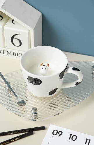 DIHOclub Cow Ceramic Cup Hidden 3D Animal Inside Mug,Cute Cartoon Handmade Figurine Mugs,Holiday and Birthday Gift for Coffee Milk Tea Lovers,12 OZ(White,Black) thumbnail 8