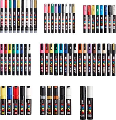Posca Exclusive Acrylic Paint Markers Gift Set of 62 with Case, Great for Kids and Adults, For Coloring Decorations, Canvas, Glass or Wood, Includes 350, 1MR, 1M, 3M, 5M, 7M, 8K, & 17K thumbnail 3