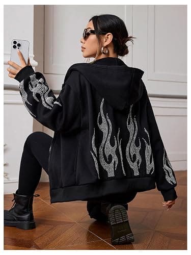 SOLY HUX Womens Zip Up Hoodie Y2k Graphic Oversized Sweatshirt Long Sleeve Jackets Fall Outfits thumbnail 2