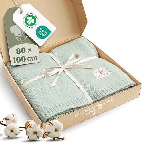 Merle Toys® Premium Babydecke Baumwolle, 100% Bio - GOTS & Oeko-TEX Zertifizierte Strickdecke, Baby Decke Neugeborenen, Kuscheldecke Baby, Blanket Newborn Cotton, Babydecke Bio Baumwolle, Mint - Image 1